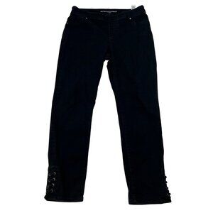 Chico’s Girlfriend Slim Leg Ankle Jeans Lace Up Cuff Black Size Small Pull On